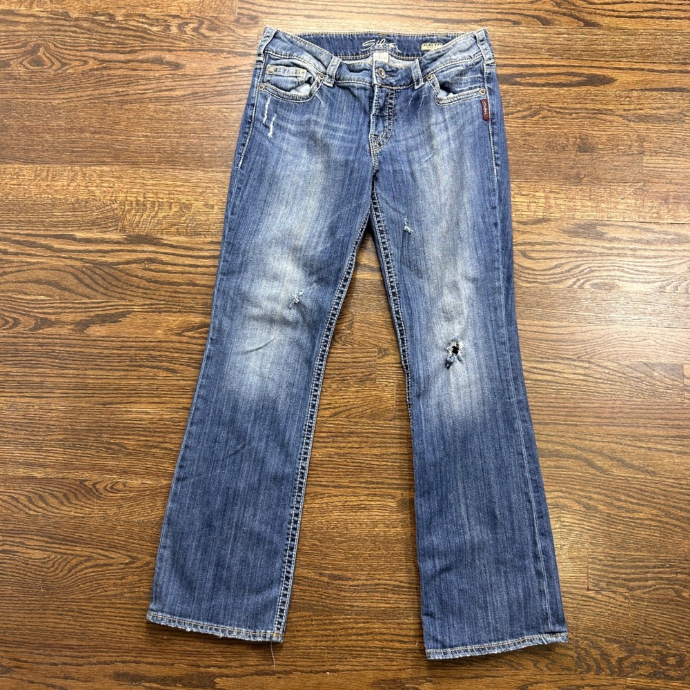Silver Jeans Suki 17 Bootcut Jeans Womens‎ 31x31 Mid Wash Distressed Denim Blue